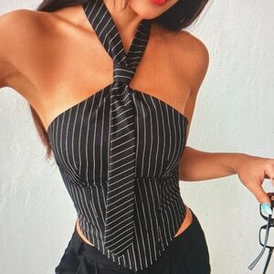 Black Pinstripe Halter Top